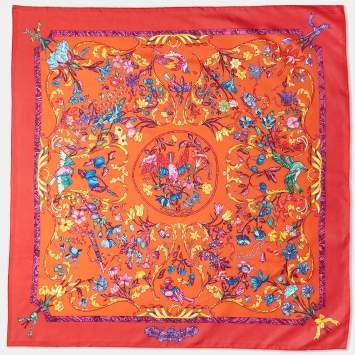 Pre Owned Hermès Red Pierres d'Orient et d'Occident Printed Silk Square Scarf