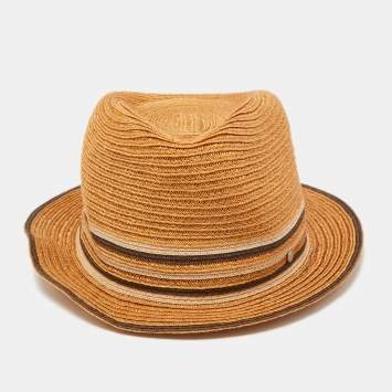 Pre Owned Hermes Beige Striped Detail Hemp Claudio Hat (60)
