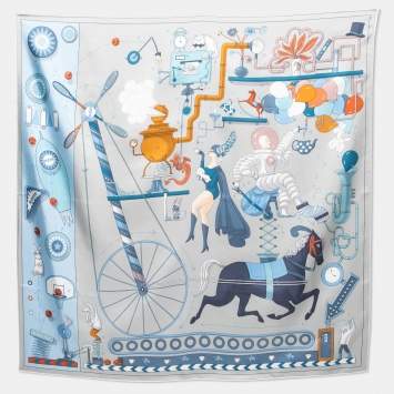 مملوكة مسبقًا Hermès Grey Tea for Two Printed Silk Square Scarf