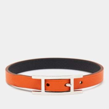 Pre Owned Hermès  Behapi Leather Palladium Plated Bracelet