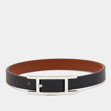 Pre Owned Hermès  Behapi Leather Palladium Plated Bracelet