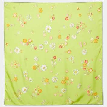 Pre Owned Hermès Green Flower Power Printed Silk Square Scarf