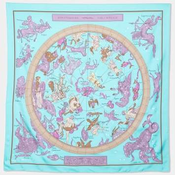 Pre Owned Hermès Blue Hemispharium Coeli Boreale Printed Silk Square Scarf