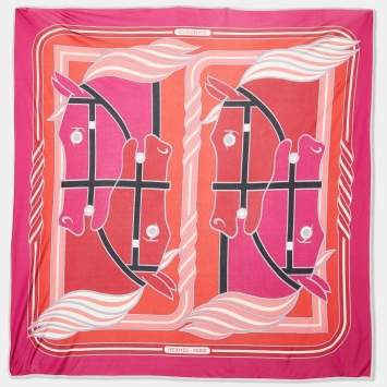 Pre Owned Hermès Multicolor Quadrige Printed Silk Jersey Scarf