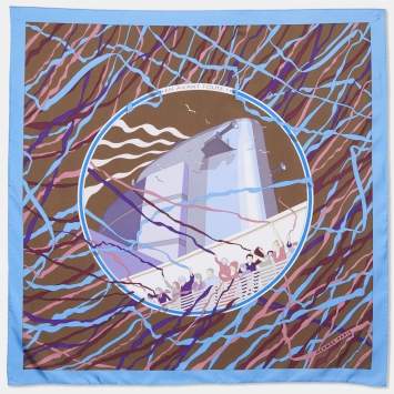 Pre Owned Hermes Blue En Avant Toute Printed Silk Square Scarf