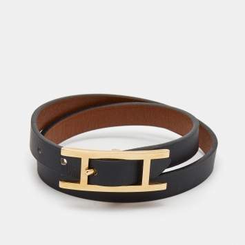 Pre Owned Hermès Hapi Leather Rose Gold Plated Bracelet 