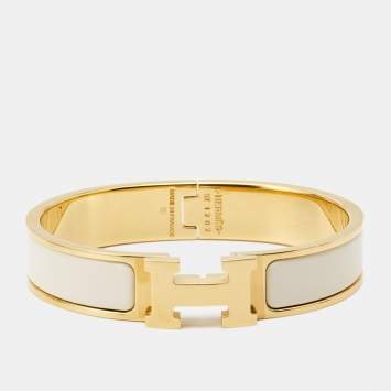 مملوكة مسبقًا Hermès Clic Clac H White Enamel Gold Plated Bracelet