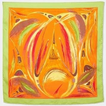 Pre Owned Hermes Multicolor La Tour Eiffel S’envole Printed Silk Square Handkerchief