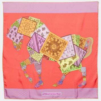 Pre Owned Hermes Multicolor A Cheval Sur Mon Carre Printed Silk Square Scarf
