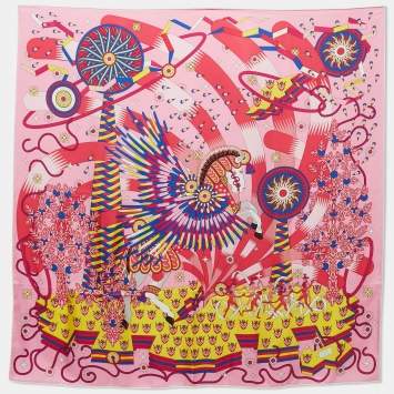 Pre Owned Hermès Pink La Source de Pegase Printed Silk Square Scarf