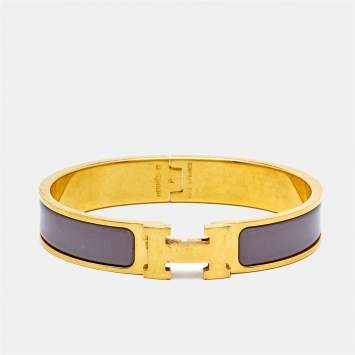 Pre Owned Hermès Clic H Purple Enamel Gold Plated Narrow Bracelet 