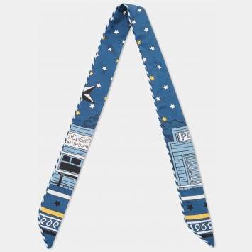 مملوكة مسبقًا Hermès Navy Blue Printed Silk Choker