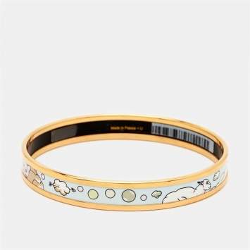 Pre Owned Hermès Tea For Two Enamel Gold Plated Bangle Bracelet