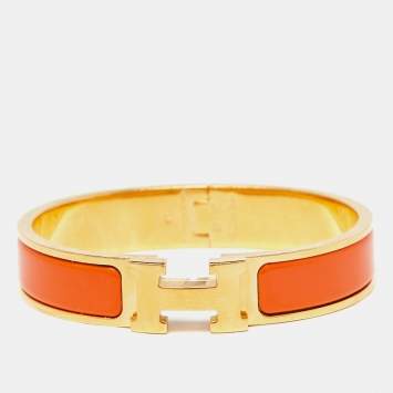 Pre Owned Hermes Clic Clac H Orange Gold Plated Bracelet