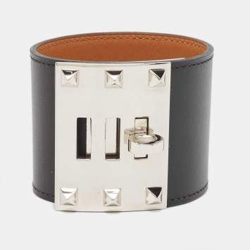 Pre Owned Hermes Kelly Dog Extreme Leather Palladium Plated Bracelet