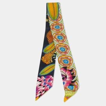 Pre Owned Hermes Multicolor Print Silk The Savana Dance Twilly