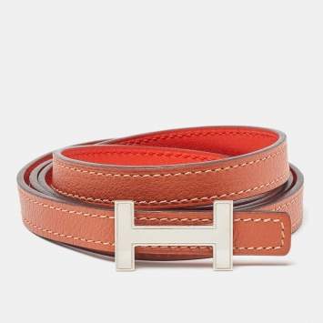 Pre Owned Hermes Sanguine/Fauve Swift and Epsom Leather Focus Belt 95 CM