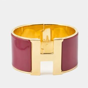 Pre Owned Hermes Clic Clac H Enamel Gold Plated Extra Wide Bracelet