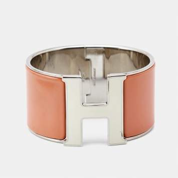 Pre Owned Hermes Clic Clac H Enamel Palladium Plated Extra Wide Bracelet