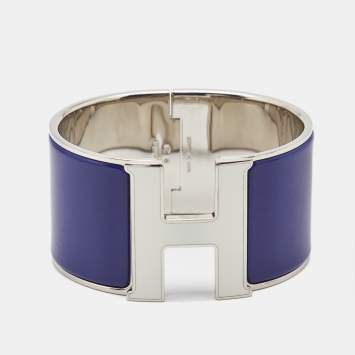 Pre Owned Hermes Clic Clac H Enamel Palladium Plated Extra Wide Bracelet