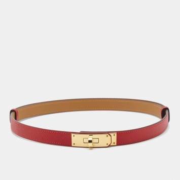 Pre Owned Hermes Rouge Casaque Epsom Leather Gold Tone Finish Kelly 18 Belt Adjustable
