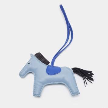 Pre Owned Hermes Bleu Lin/Bleu Electrique/Noir Milo Leather GriGri Rodeo Bag Charm MM