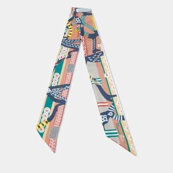 Pre Owned Hermes Multicolor Print Silk Fantaisie d'Etriers Twilly
