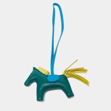 Pre Owned Hermes Malachite/Bleu Zanzibar/Lime Milo Leather GriGri Rodeo Bag Charm PM