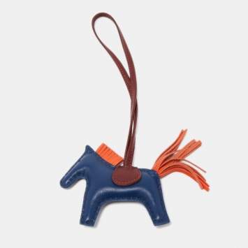 Pre Owned Hermes Bleu de Malte/Orange Poppy/Rouge H Milo Leather GriGri Rodeo Bag Charm PM