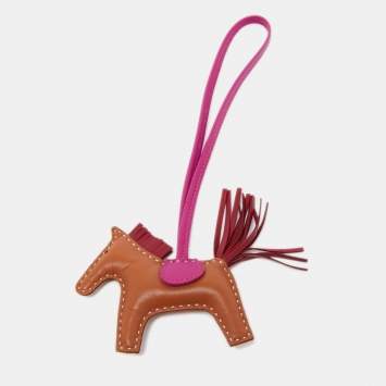 Pre Owned Hermes Gold/Ruby/Rose Pourpre Milo Leather GriGri Rodeo Bag Charm PM