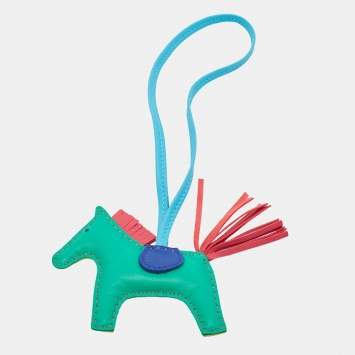 Pre Owned Hermes Bleu Aztec/Bleu Electrique/Soufre/Rose Shocking/Violet/Menthe Milo Leather GriGri Rodeo Bag Charm PM