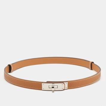 Pre Owned Hermes Gold Epsom Leather Palladium Finish Kelly 18 Belt Adjustable