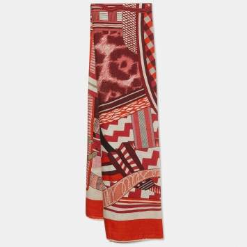 Pre Owned Hermes Orange Print Cashmere Blend La Selle Imaginaire Giant Shawl