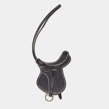 Pre Owned Hermes Noir Veau Butler Leather Paddock Selle Horse Saddle Bag Charm