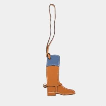 Pre Owned Hermes Natural Sable/Bleu Zellige Veau Butler and Swift Leather Paddock Boot Bag Charm