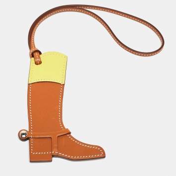 Pre Owned Hermes Natural Sable/Jaune de Naples Veau Butler and Swift Leather Paddock Boot Bag Charm