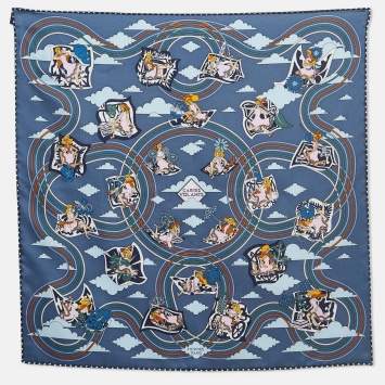Pre Owned Hermès Bleu Jean Carres Volants Silk Scarf 45