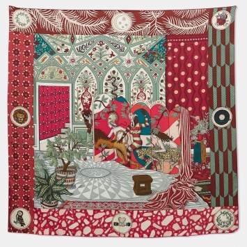 Pre Owned Hermes Pink/Green La Danse Des Amazones Silk Scarf