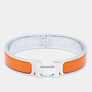Pre Owned Hermes Clic H Enamel Palladium Plated Bracelet