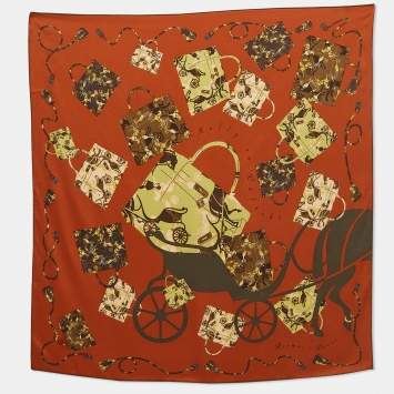 Pre Owned Hermès Burnt Orange/Brown Kelly en Caleche Silk Scarf