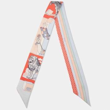 مملوكة مسبقًا Hermes Multicolor Lion Tiger Print Silk Twilly