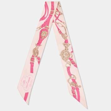 Pre Owned Hermès Pink Chain Brides De Gala Print Silk Twilly