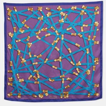 Pre Owned Hermès Purple Tres Kelly Print Silk Square Scarf
