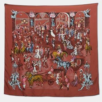 Pre Owned Hermès Brown Paddock Champs Silk Scarf