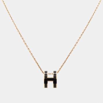 Pre Owned Hermès  Pop H Enamel Gold Plated Pendant Necklace