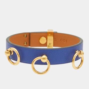 Pre Owned Hermès Mini Dog Anneaux Leather Gold Plated Bracelet