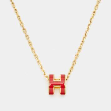 Pre Owned Hermès Mini Pop H Enamel Gold Plated Necklace