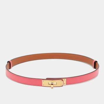 Pre Owned Hermès Rose Azalee Epsom Leather Gold Tone Finish Kelly 18 Adjustable Belt 