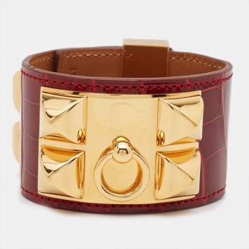 Pre Owned Hermès Collier de Chien Alligator Leather Gold Plated Bracelet