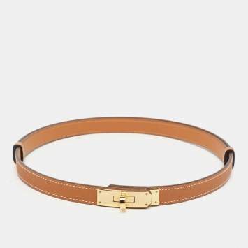 Pre Owned Hermes Gold Epsom Leather Gold Tone Finish Kelly 18 Adjustable Belt 